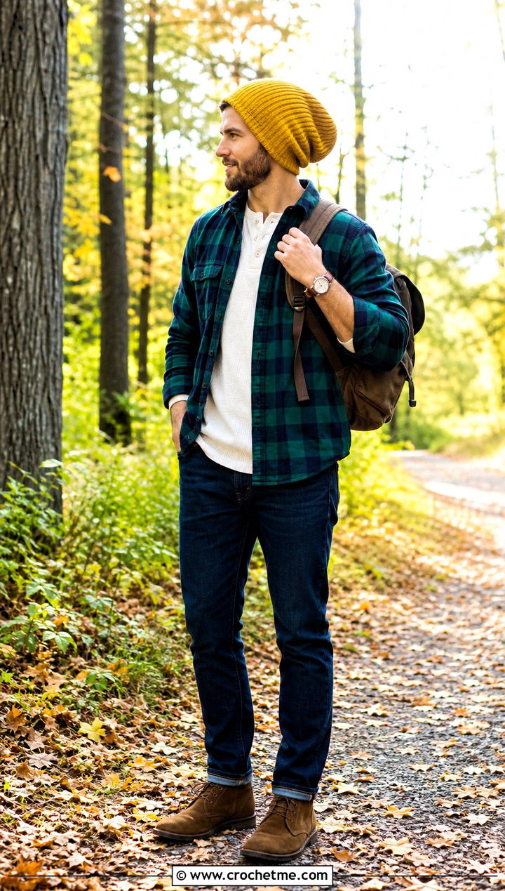 Back Loop Ribbed Slouchy Beanie With Flannel Shirt - 35 Crochet Slouchy Hat Mens Slouch Beanie outfit ideas
