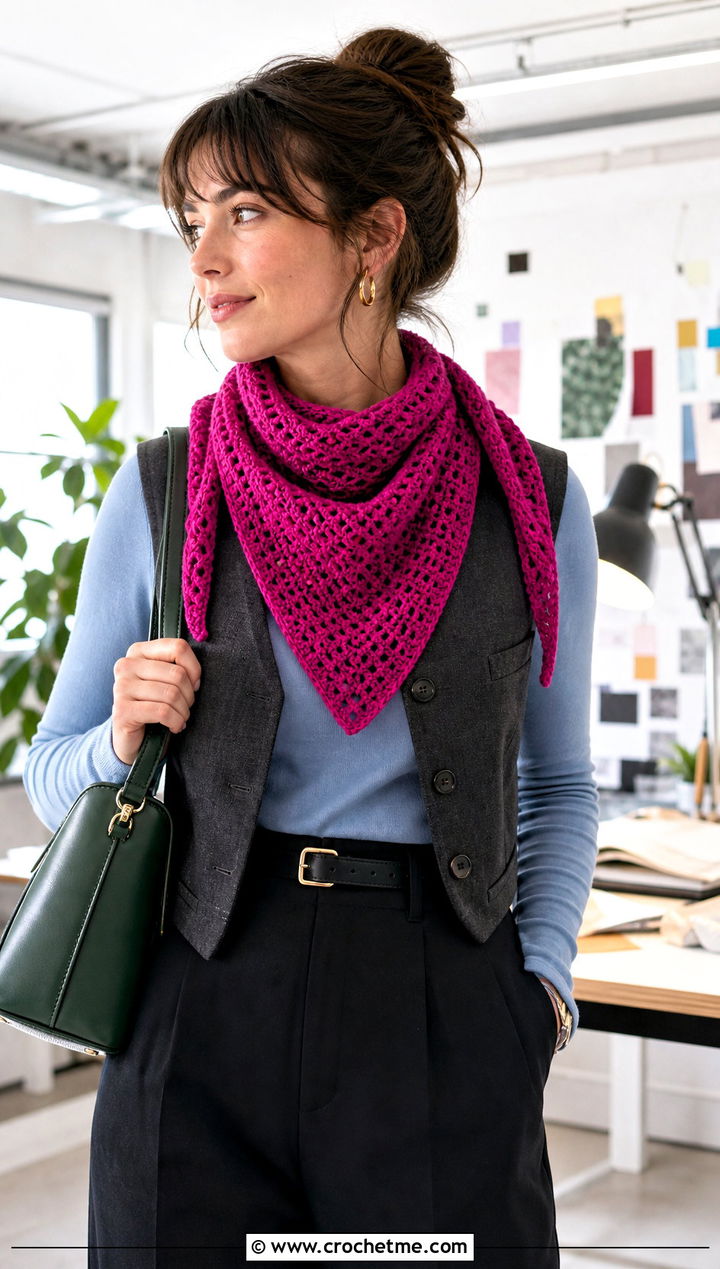 Baktus Crochet Scarf With Tailored Vest - 25 Crochet For Beginners Scarf outfit ideas