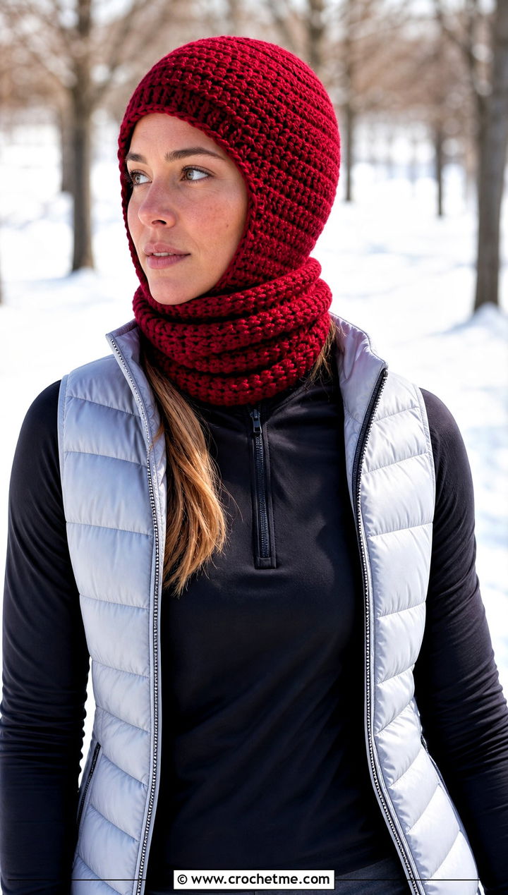 Balaclava And Tubular Scarf With Athleisure Set - 30 crochet hat and scarf outfit ideas
