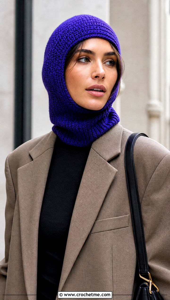 Balaclava Cowl With Oversized Blazer - 15 Cowls To Crochet outfit ideas