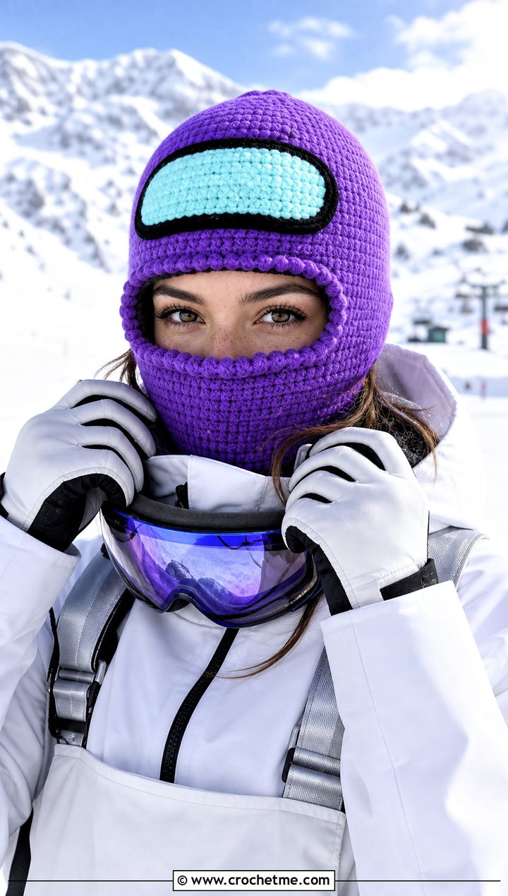 Balaclava Crewmate Hat With Ski Outfit - 20 Among Us Crochet Hat outfit ideas