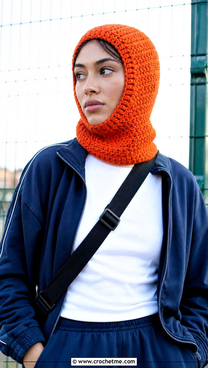 Balaclava Crochet Cowl Hood With Track Jacket - 25 crochet cowl hood outfit ideas