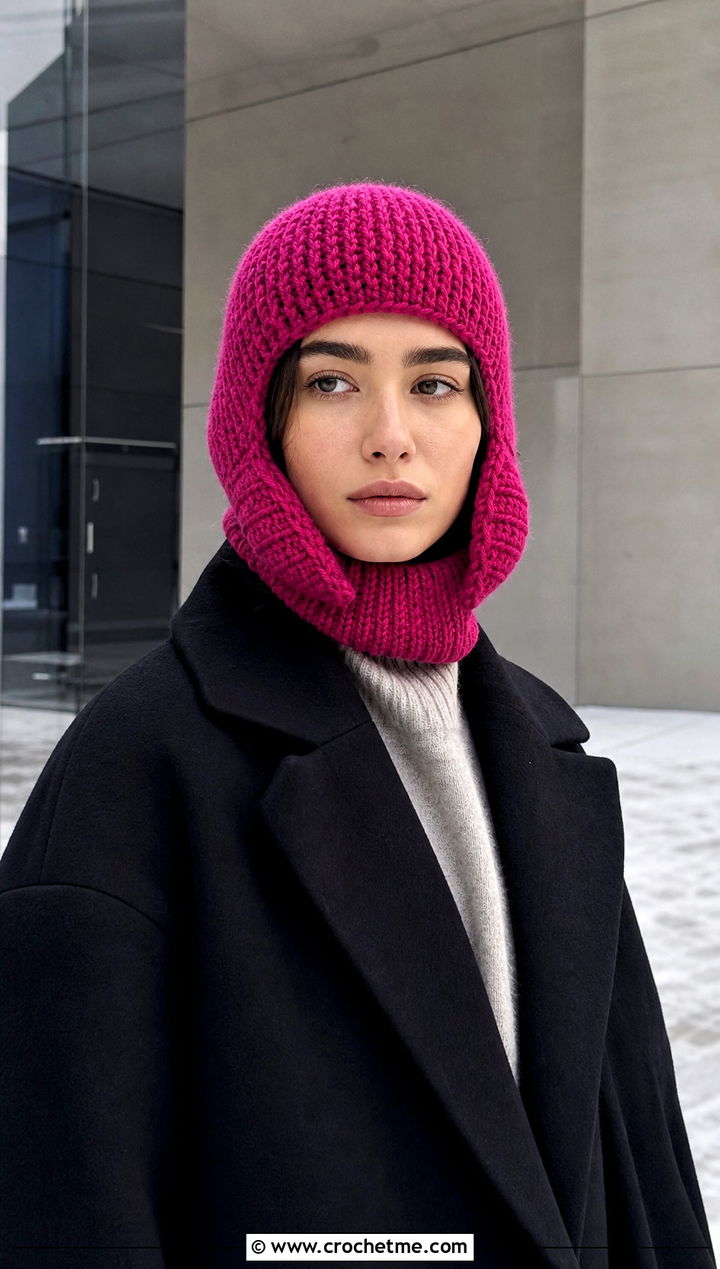 Balaclava Earflap Crochet Beanie With Long Coat - 25 Earflap Crochet Beanie outfit ideas