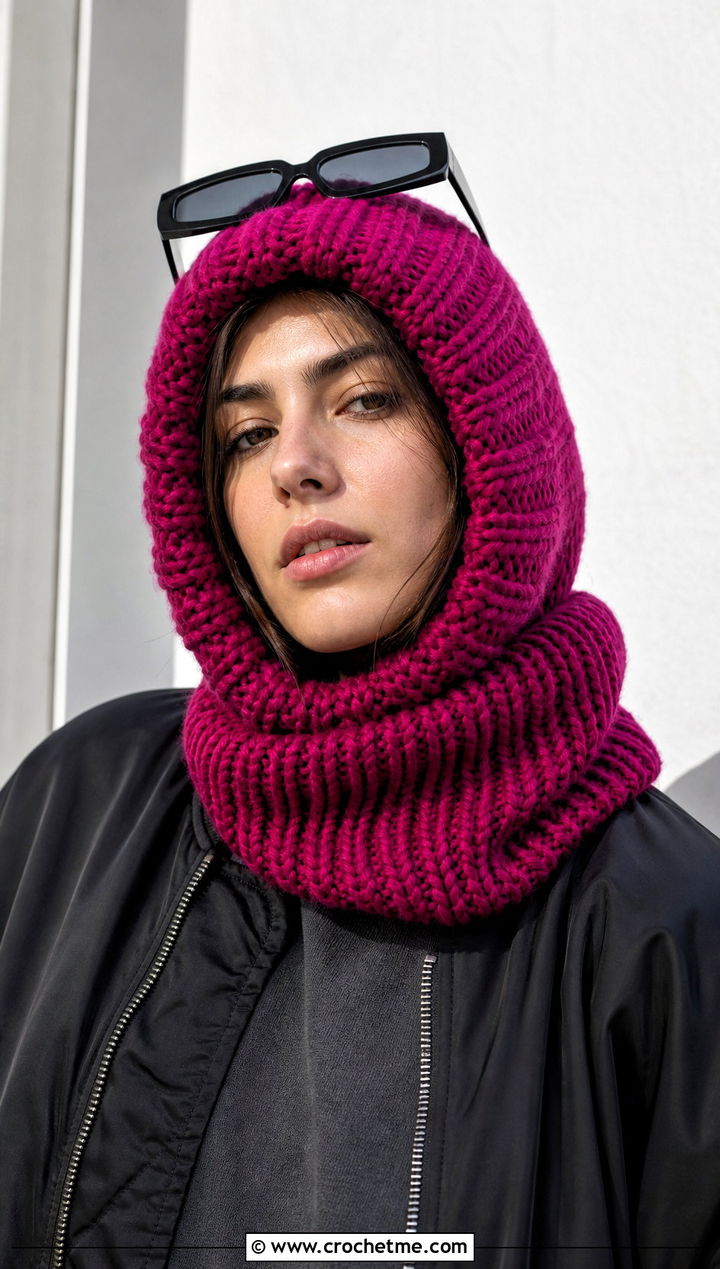 Balaclava Fit Hooded Crochet Cowl Snood With Bomber Jacket - 25 hooded crochet cowl snood outfit ideas