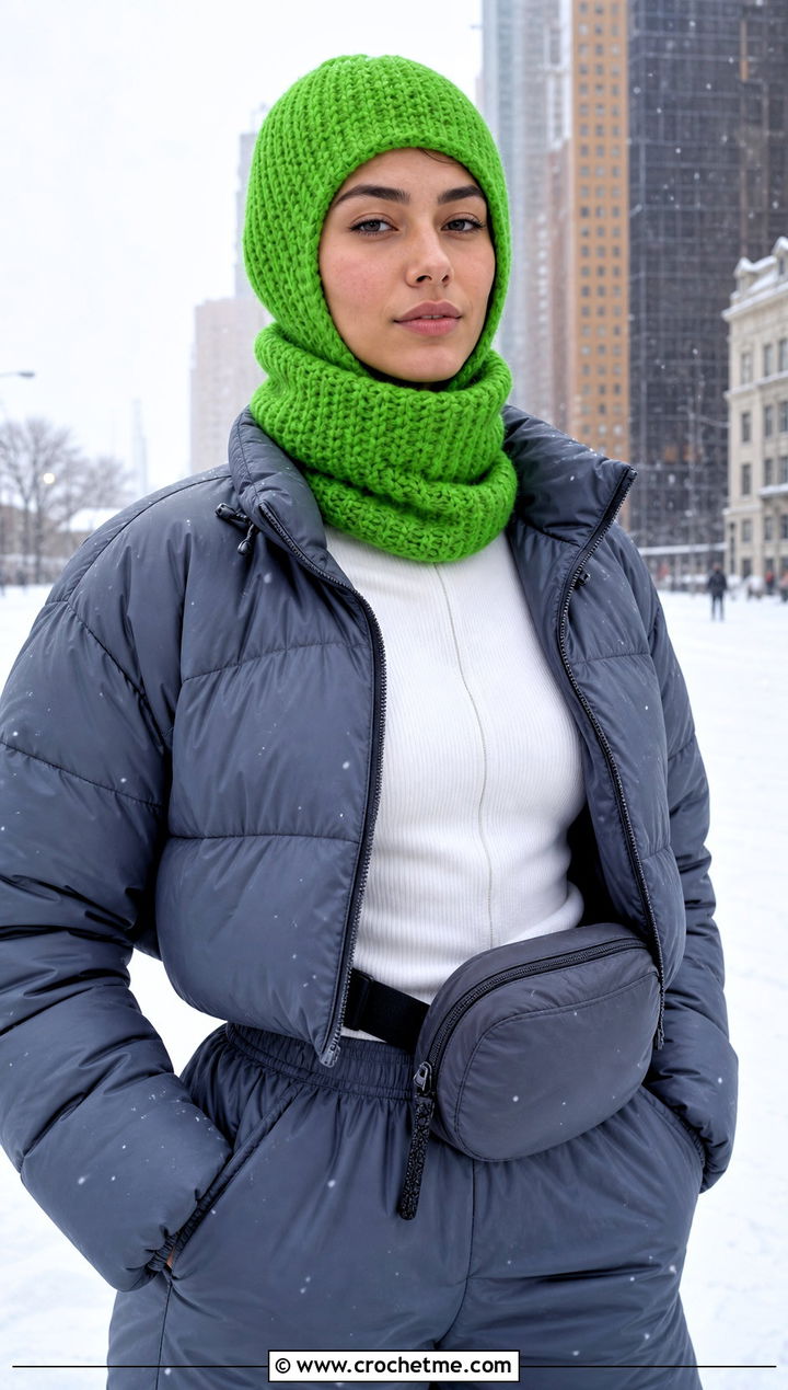Balaclava Katniss Crochet Hat With Puffer Jacket - 15 katniss crochet hat outfit ideas