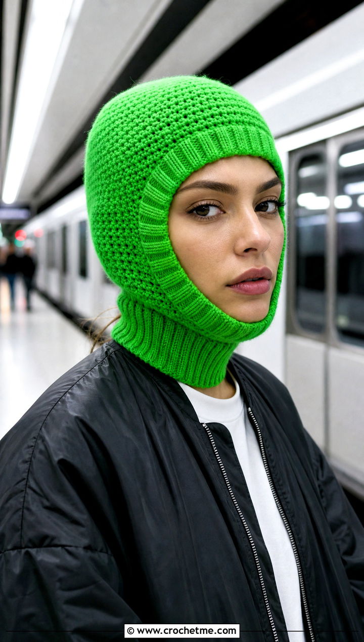 Balaclava Knit Look Crochet Hood Hat With Bomber Jacket - 25 Knit Look Crochet Hat outfit ideas