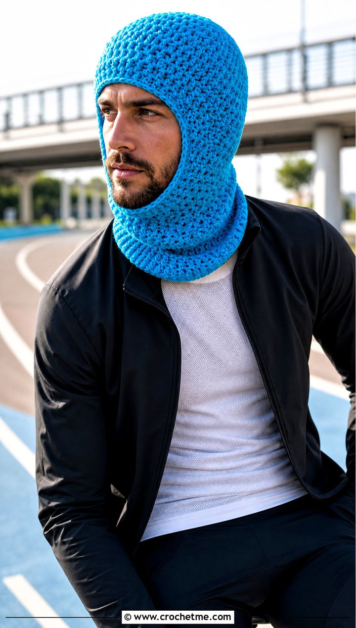 Balaclava Style Hooded Scarf With Track Jacket - 20 Crochet Hooded Scarf For Men outfit ideas