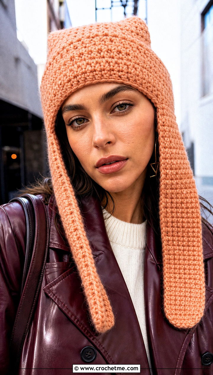 Balaclava Ushanka Crochet Hat With Leather Trench - 30 crochet ushanka hat outfit ideas