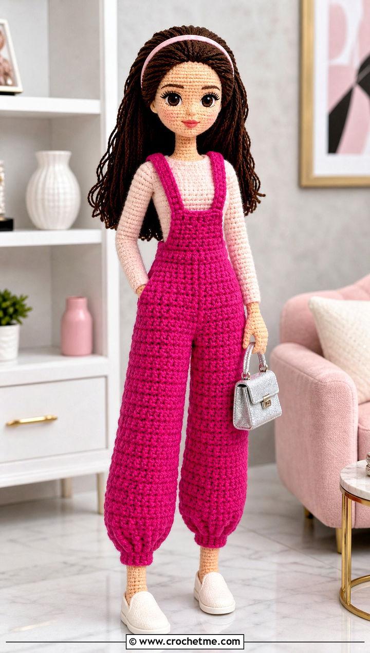 Balloon Leg Crochet Doll Overalls With Fitted Bodysuit - 30 crochet doll overalls outfit ideas