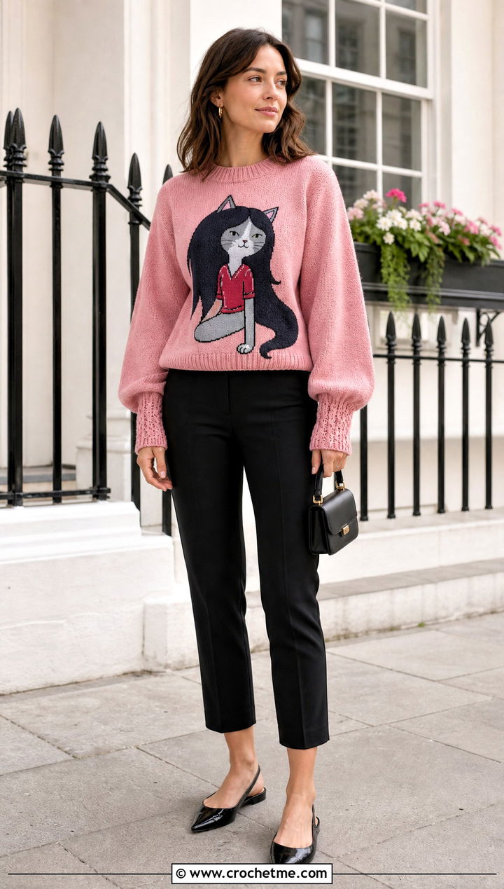 Balloon Sleeve Marceline Cat Sweater With Capri Pants - 30 crochet marceline sweater outfit ideas