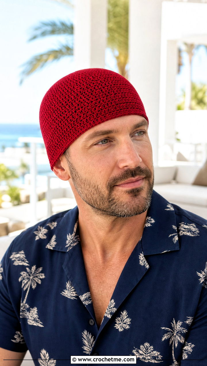 Bamboo Blend Crochet Chemo Cap With Resort Shirt - 25 Crochet Chemo Caps For Men outfit ideas