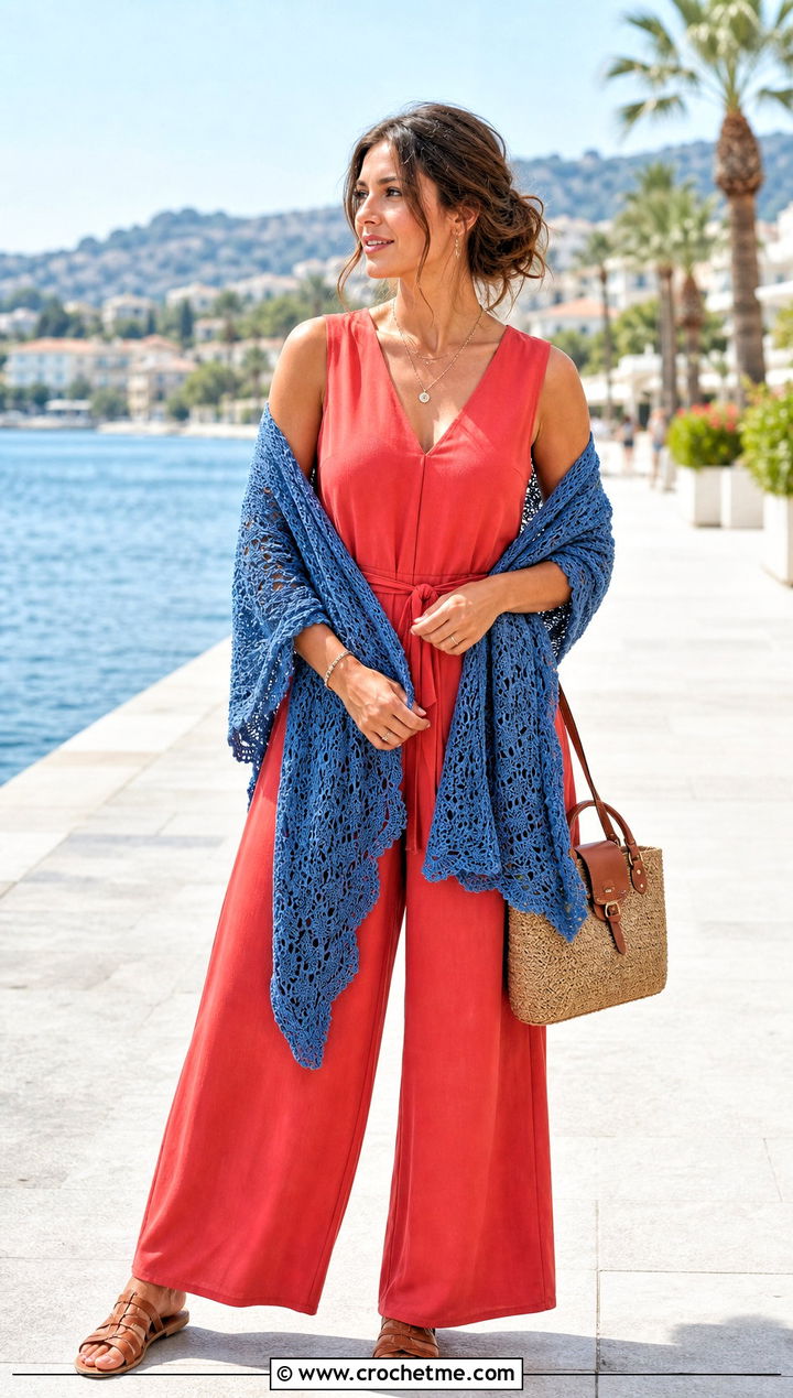 Bamboo Lace Rectangular Crochet Shawl With Summer Jumpsuit - 30 rectangular crochet shawls outfit ideas