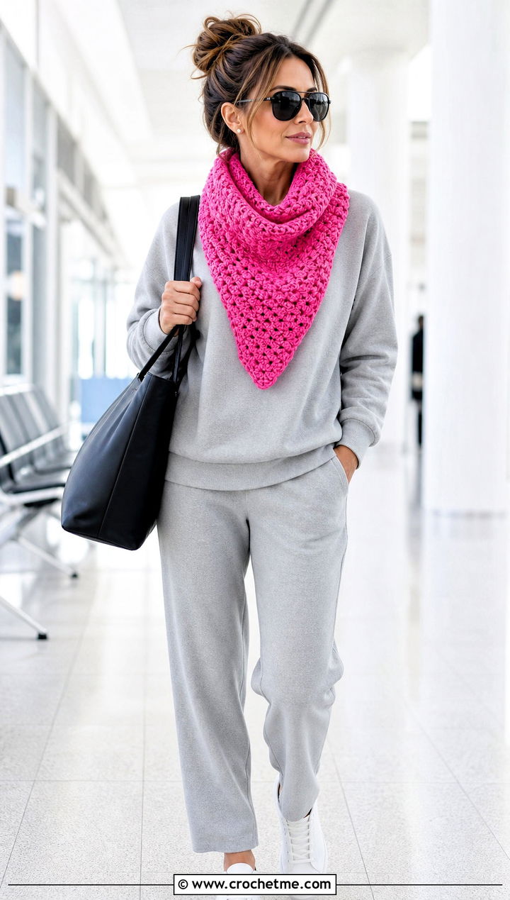 Bandana Cowl Crochet Scarf With Airport Lounge Set - 20 Bandana Crochet Scarf outfit ideas