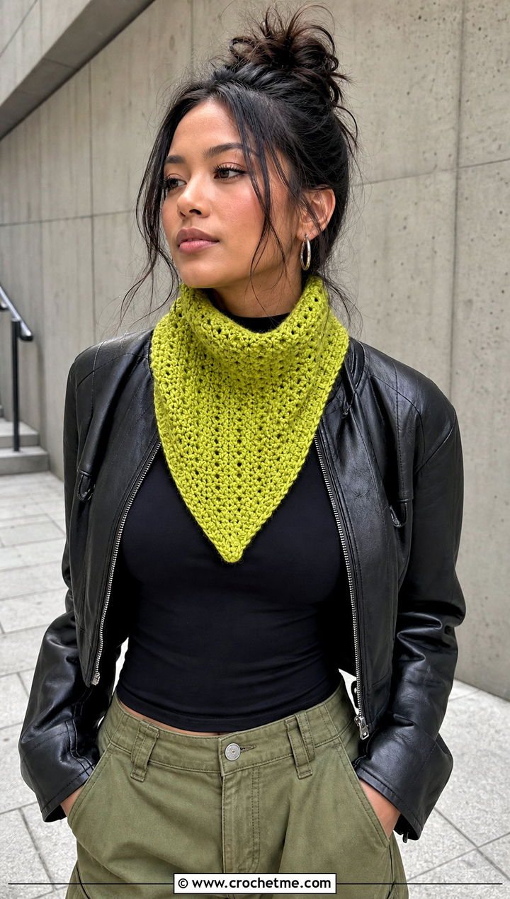 Bandana Crochet Cowl With Leather Jacket And Cargo Pants - 35 crochet neck warmer cowls outfit ideas