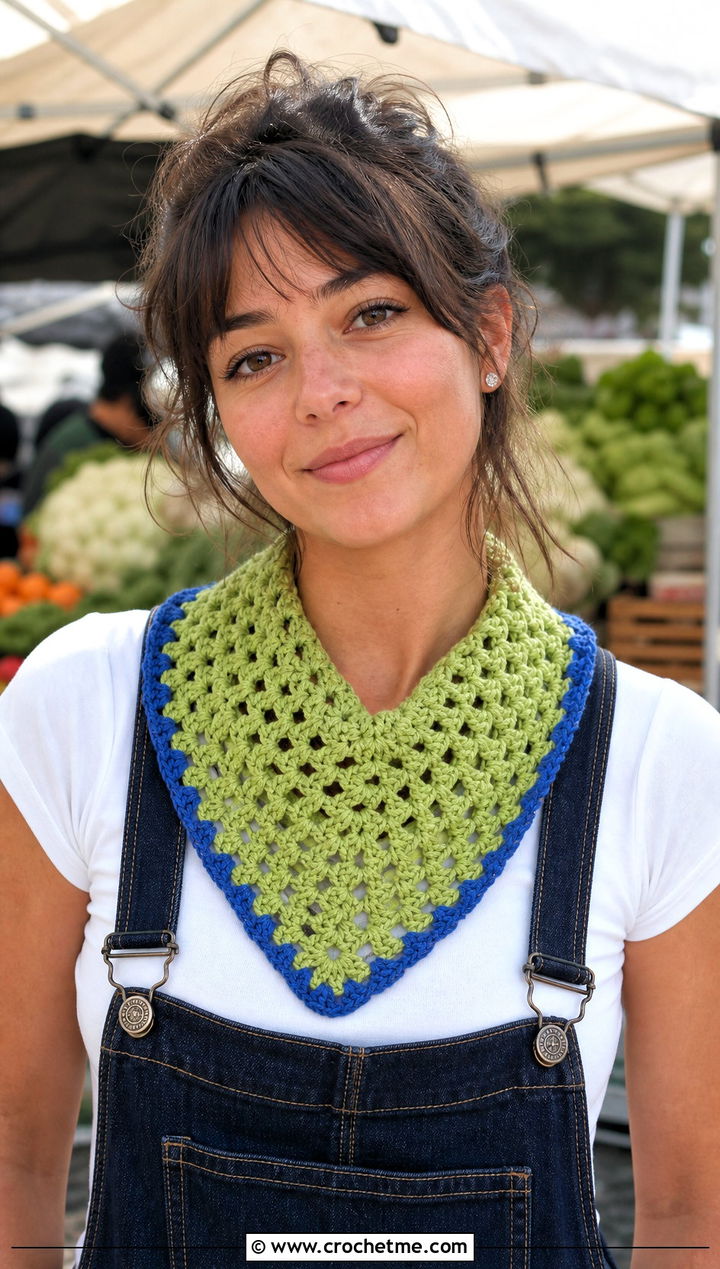 Bandana Crochet Granny Stitch Scarf With Overalls - 30 crochet granny stitch scarf outfit ideas