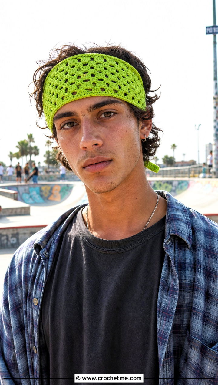 Bandana Crochet Headband With Skate Outfit - 25 men's crochet headband outfit ideas