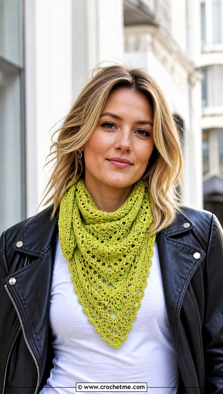 Bandana Crochet Shawl Scarf With Moto Jacket - 30 crochet shawl scarf outfit ideas