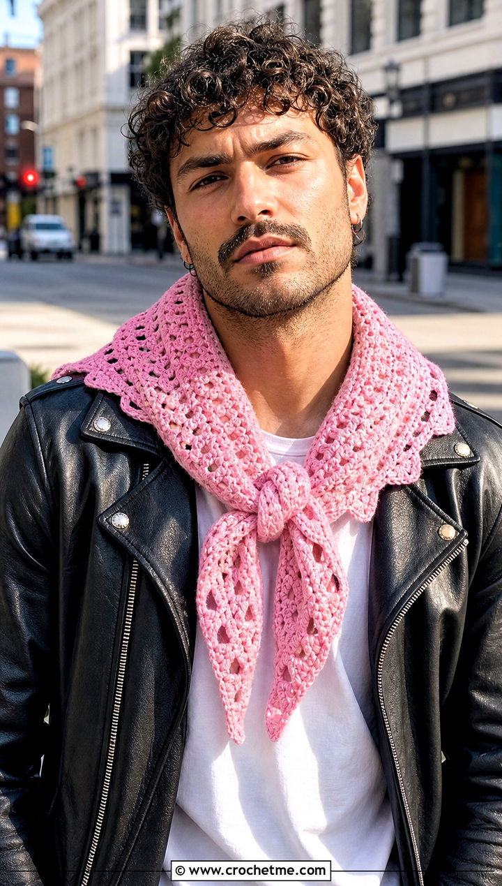 Bandana Crochet Shawl With Biker Outfit - 30 crochet shawl for men outfit ideas