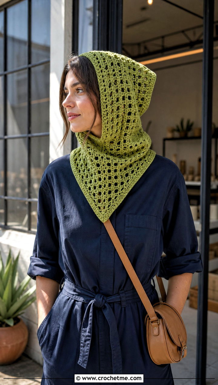 Bandana Front Crochet Cowl Hat With Utility Jumpsuit - 25 crochet cowl hat outfit ideas