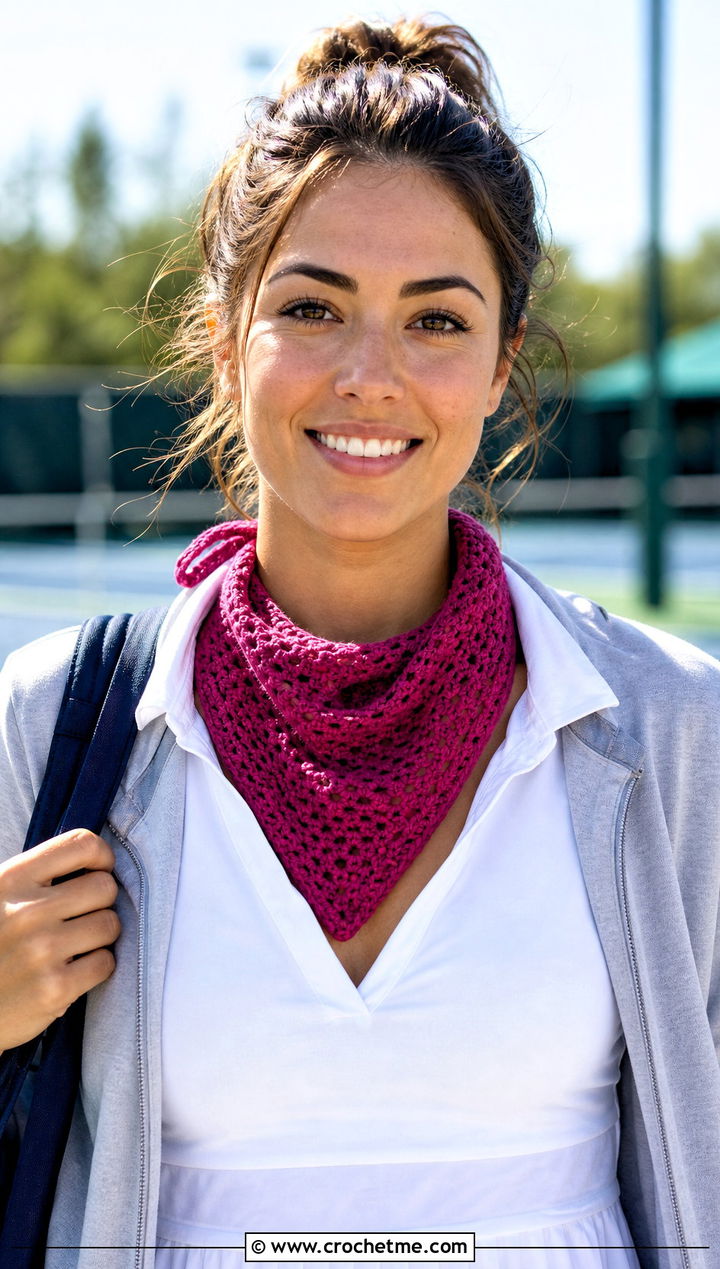 Bandana One Ball Crochet Scarf With Tennis Dress - 15 one ball crochet scarf outfit ideas