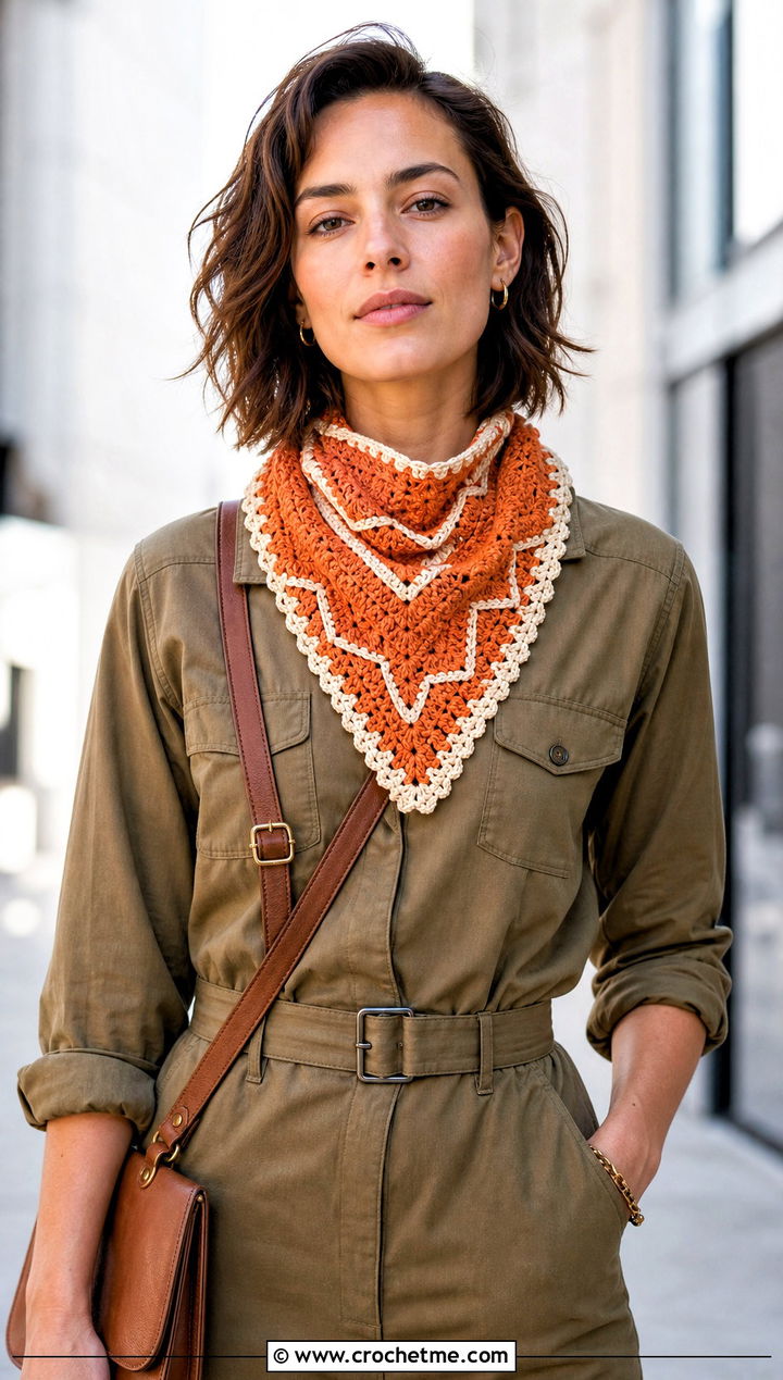 Bandana Zig Zag Crochet Scarf With Utility Jumpsuit - 25 Zig Zag Crochet Scarf outfit ideas