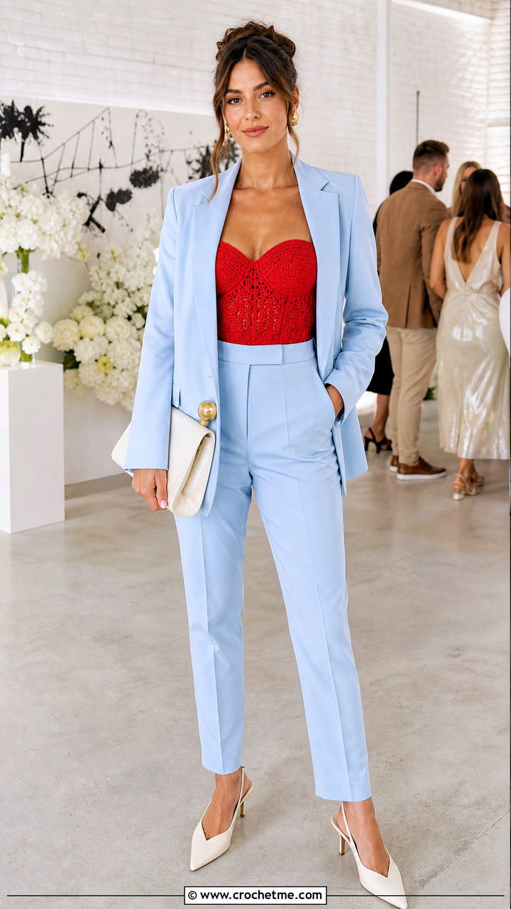 Bandeau Crochet Bustier Top With Matching Blazer - 35 crochet bustier top outfit ideas