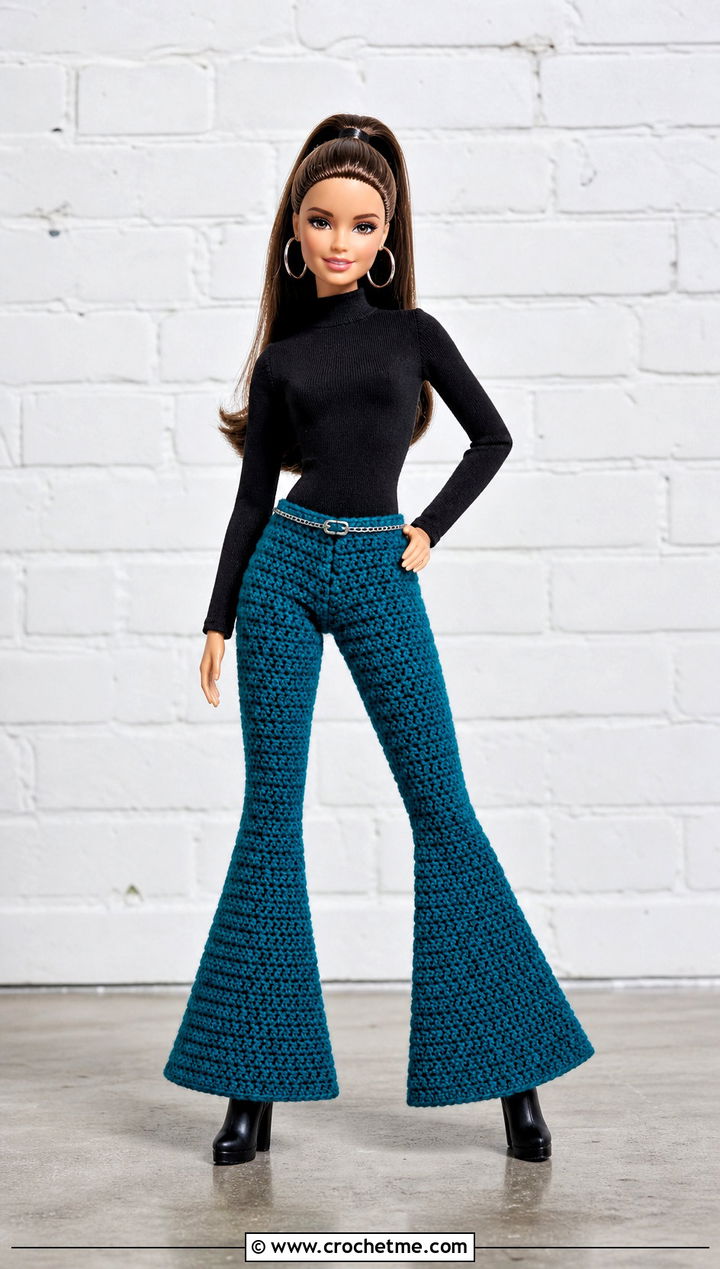 Barbie Crochet Bell Bottom Pants With Fitted Bodysuit - 15 barbie crocheted clothes and outfit ideas