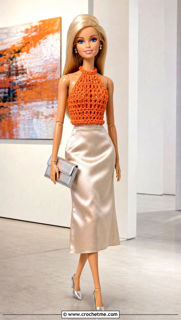 Barbie Crochet Halter Top With Satin Midi Skirt - 15 barbie crocheted clothes and outfit ideas