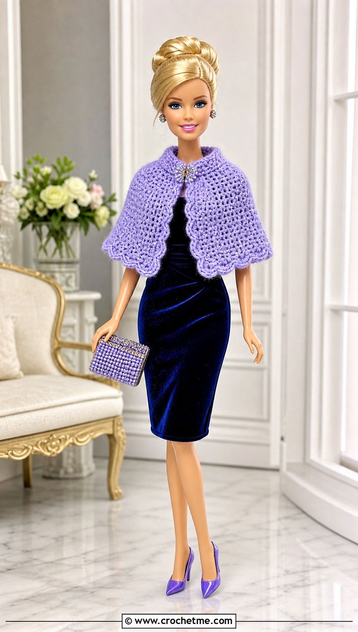 Barbie Doll Crochet Capelet With Velvet Dress - 25 barbie doll crochet clothes and outfit ideas