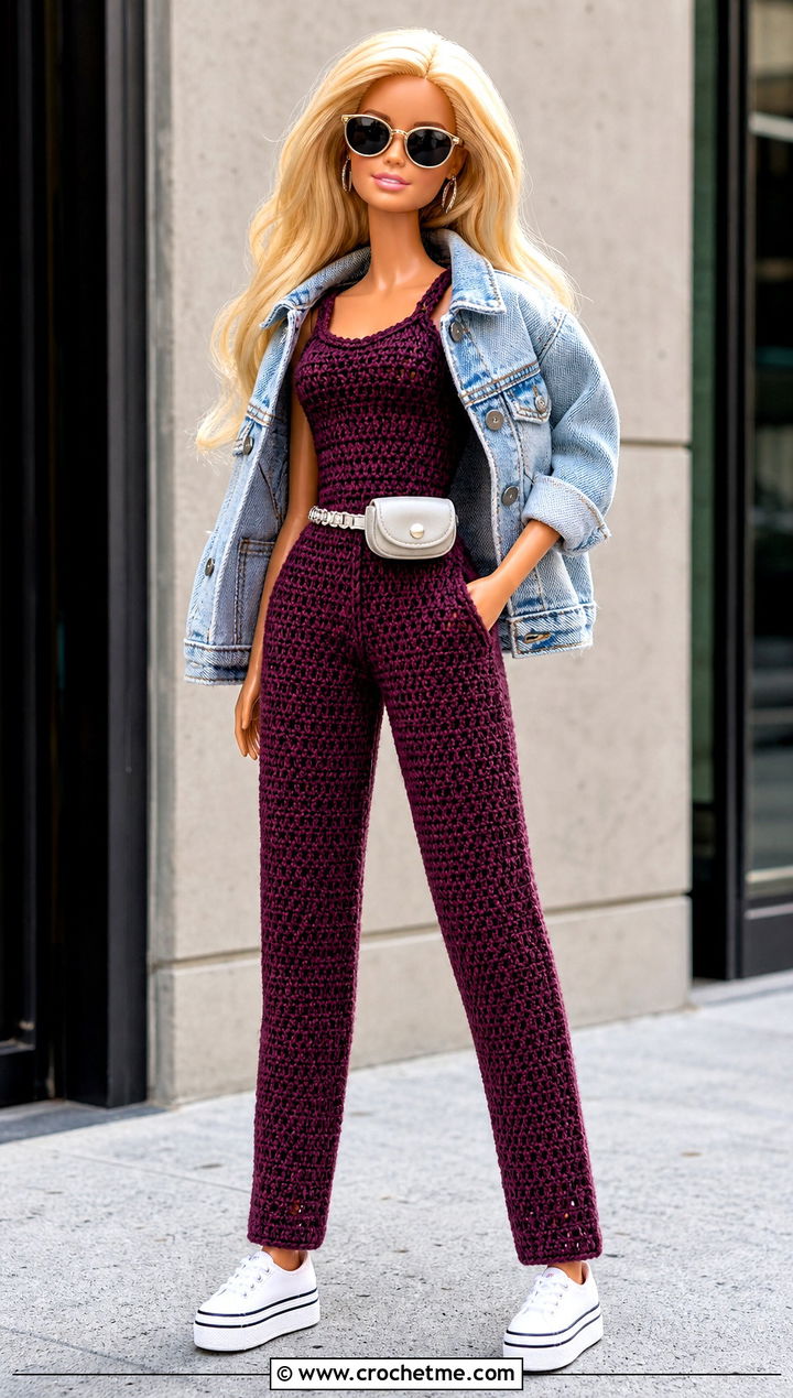 Barbie Doll Crochet Jumpsuit With Denim Jacket - 25 barbie doll crochet clothes and outfit ideas