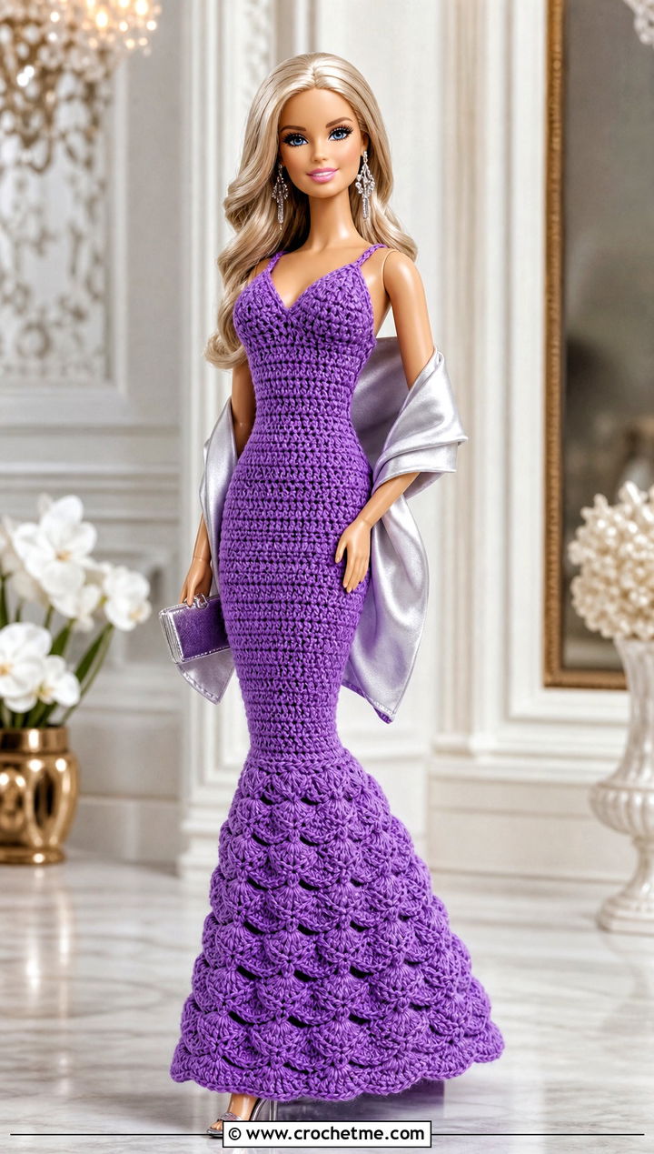 Barbie Doll Mermaid Crochet Gown With Metallic Heels - 25 barbie doll crochet clothes and outfit ideas