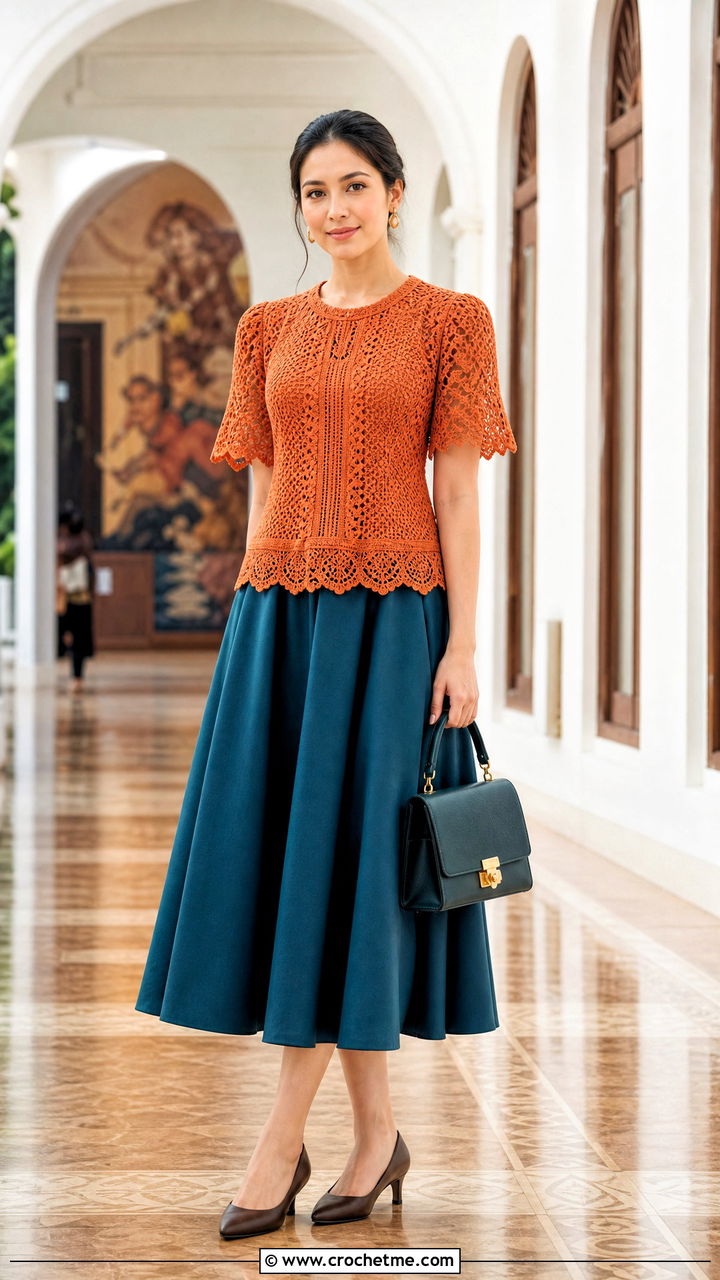 Barot Saya Inspired Crochet Camisa Top With Full Midi Skirt - 35 crochet filipiniana top outfit ideas