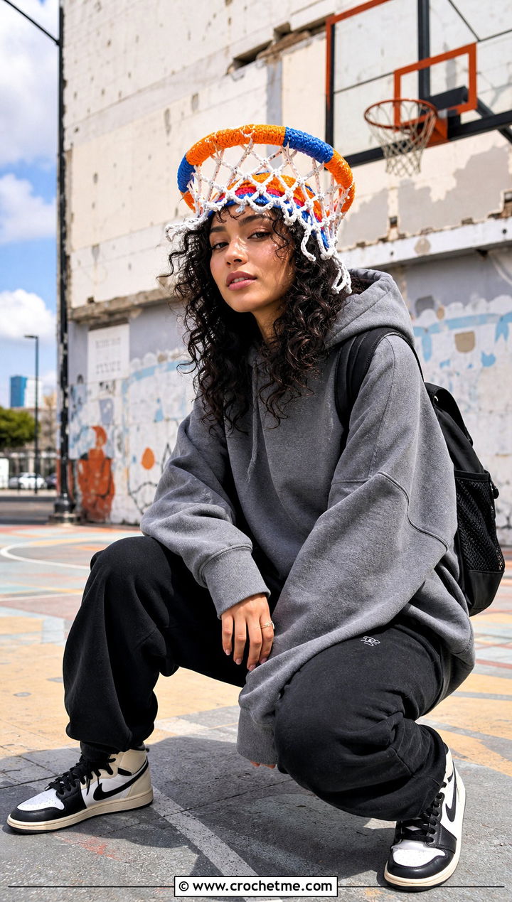 Basketball Hoop Net Crochet Hat With Hoodie - 25 crochet basketball hat outfit ideas