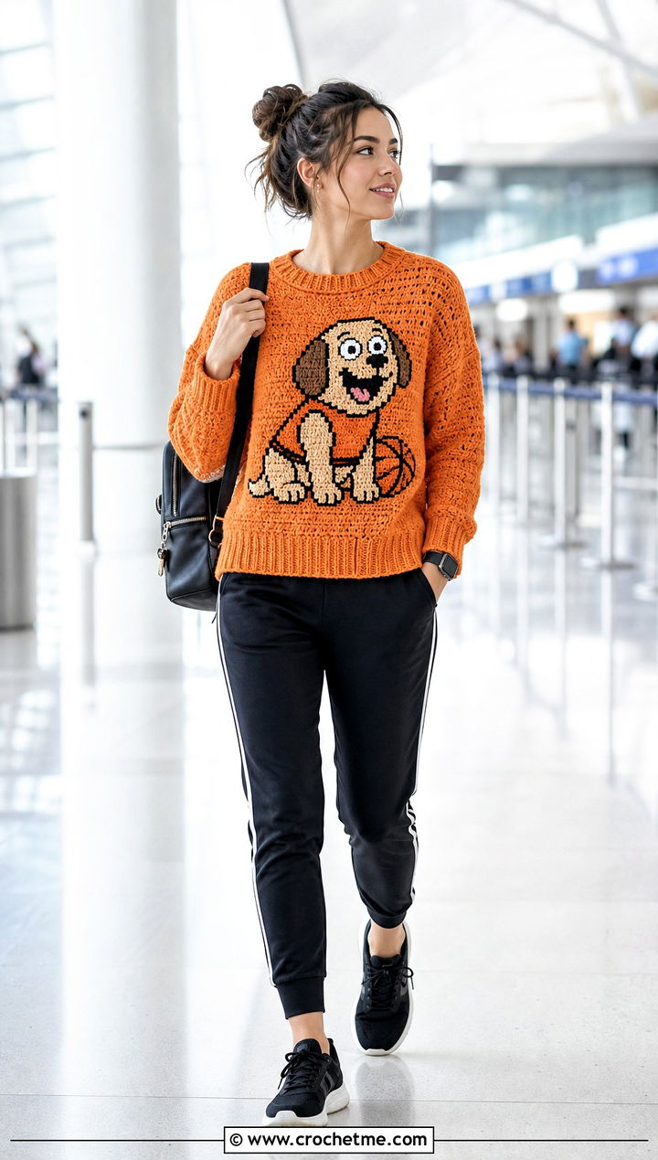Basketball Puppy Crochet Mabel Pines Sweater With Track Pants - 15 Crochet Mable Pines Sweater outfit ideas