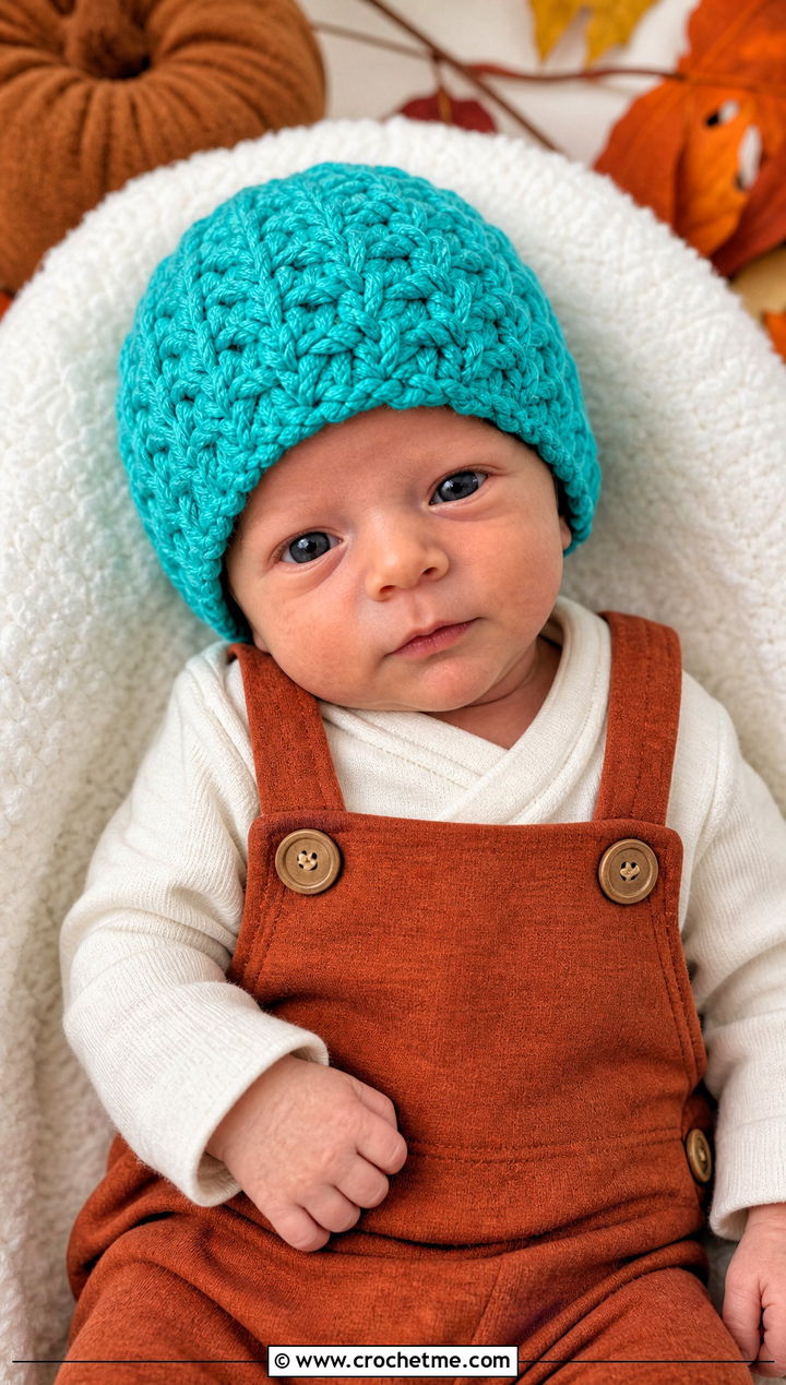 Basketweave Crochet Beanie With Corduroy Look Dungarees - 25 premie crochet beanie outfit ideas