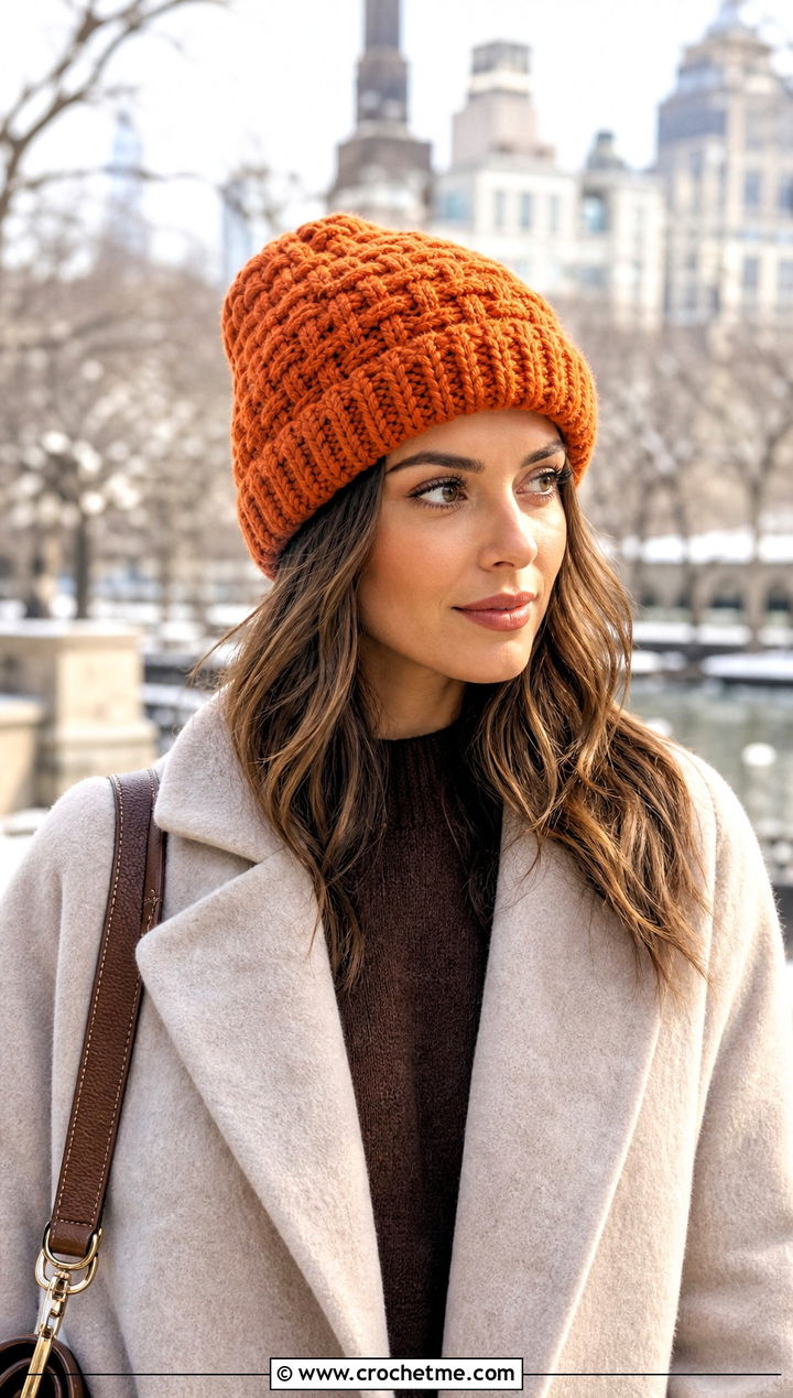 Basketweave Crochet Beanie With Wrap Coat And Midi Skirt - 25 Crochet Beanie Size 4 Yarn outfit ideas