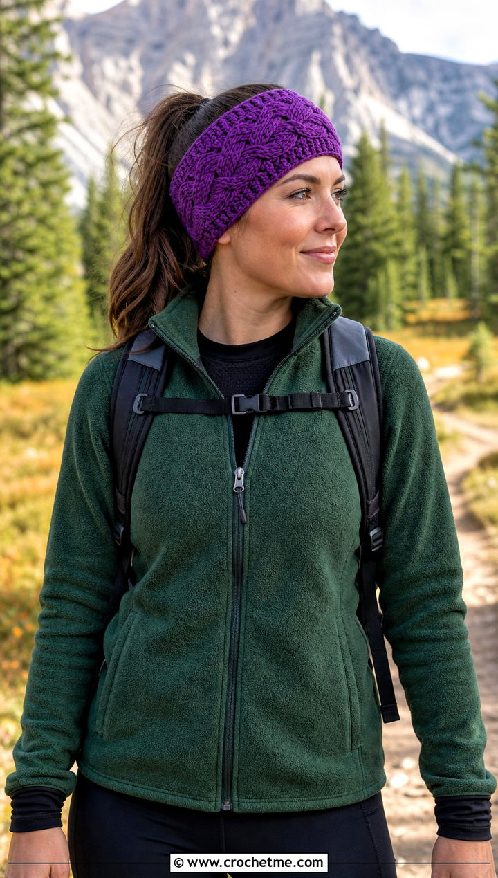 Basketweave Crochet Headband Ear Warmer With Fleece Jacket - 20 Crochet Headband Ear Warmer outfit ideas