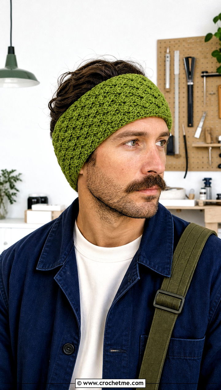Basketweave Crochet Mens Ear Warmer With Chore Coat - 25 Crochet Mens Ear Warmer outfit ideas