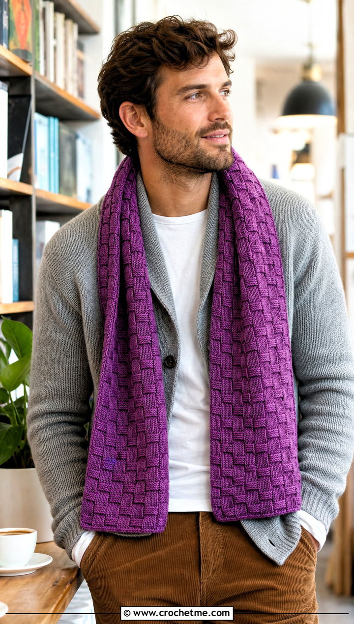 Basketweave Crochet Scarf With Shawl Cardigan - 30 easy crochet scarf men outfit ideas