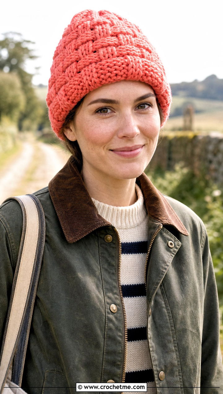 Basketweave Crochet Ski Hat With Barn Jacket And Chinos - 30 crochet ski hat outfit ideas