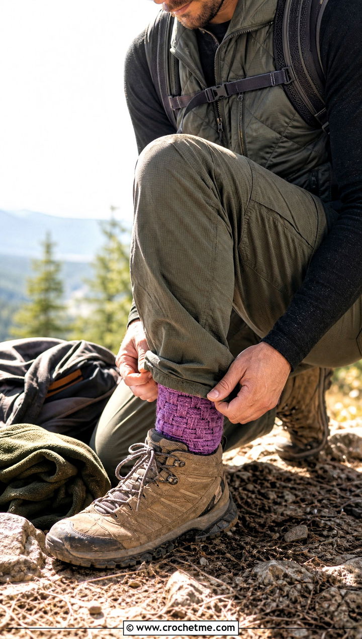 Basketweave Crochet Socks With Hiking Boots - 25 Mens Crochet Socks outfit ideas