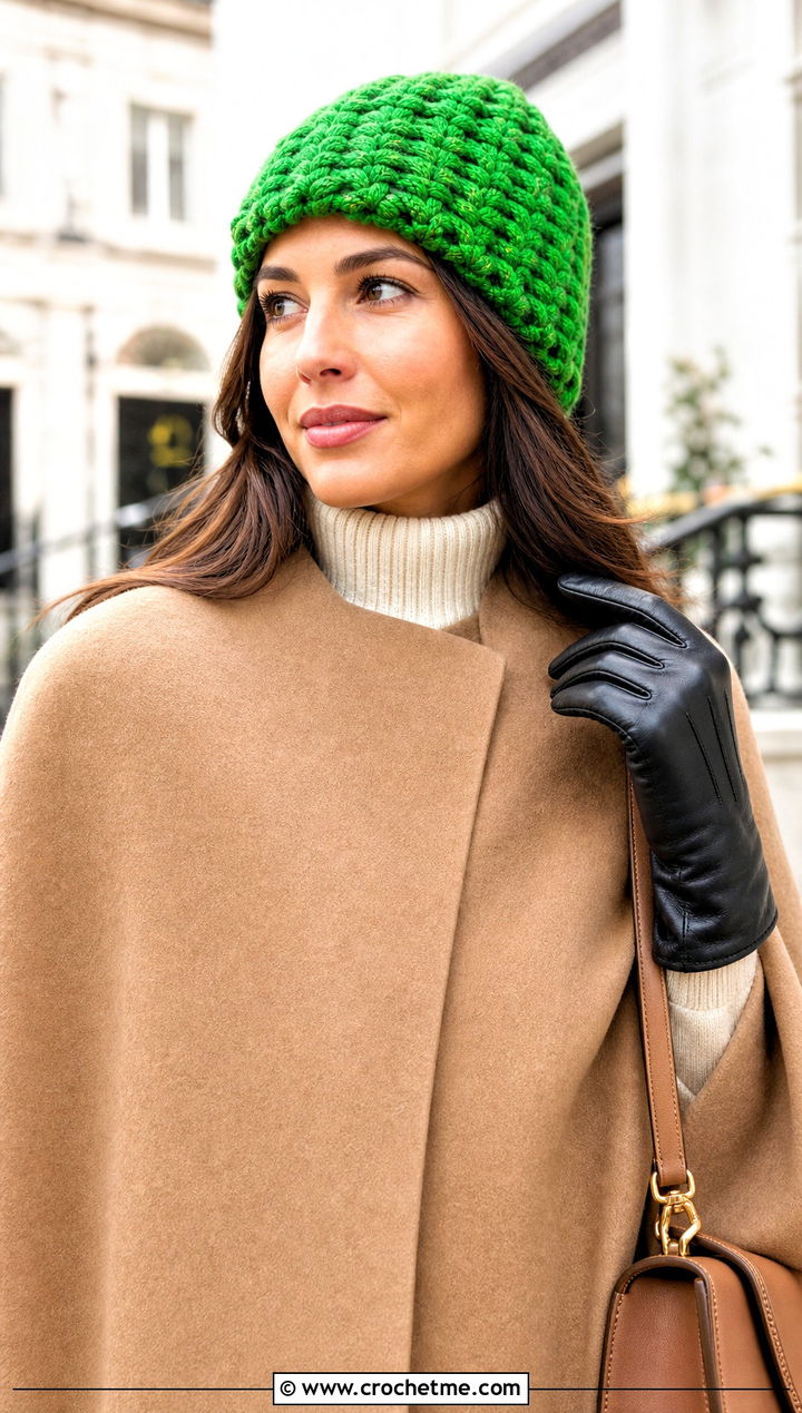 Basketweave Crochet Woolly Hat With Cape And Slim Pants - 15 Crochet Woolly Hat outfit ideas