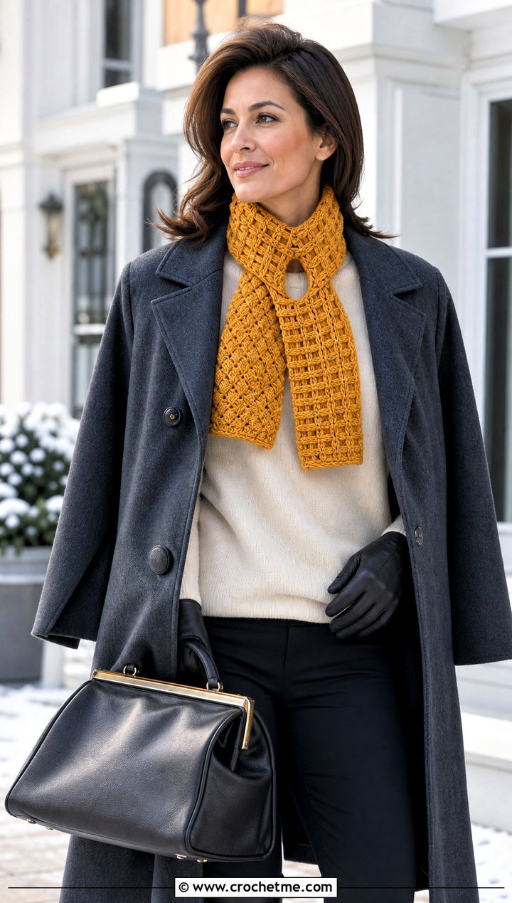 Basketweave Keyhole Crochet Scarf With Cape Coat - 25 Keyhole Crochet Scarf outfit ideas