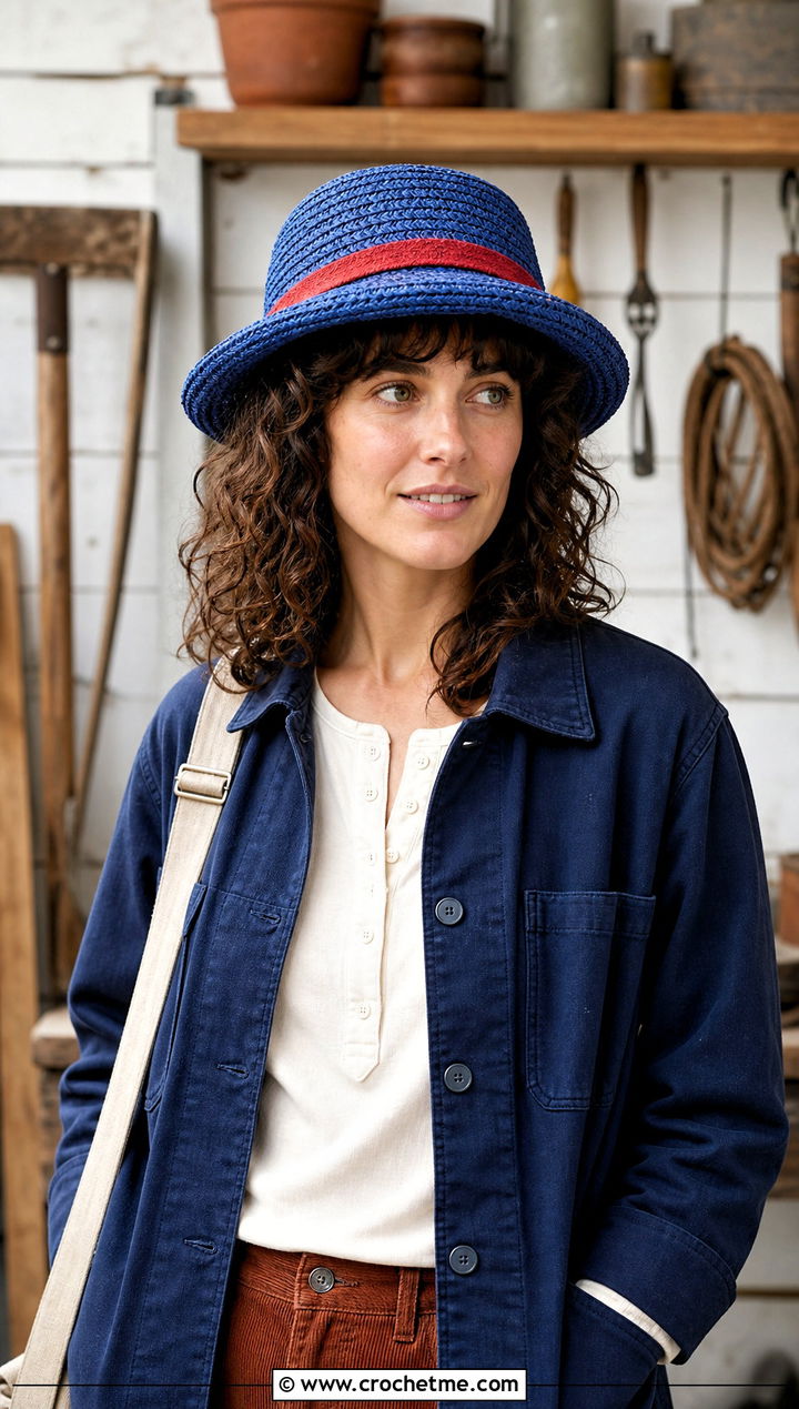 Basketweave Luffy Crochet Straw Hat With Chore Jacket And Corduroy Pants - 25 luffy crochet straw hat outfit ideas