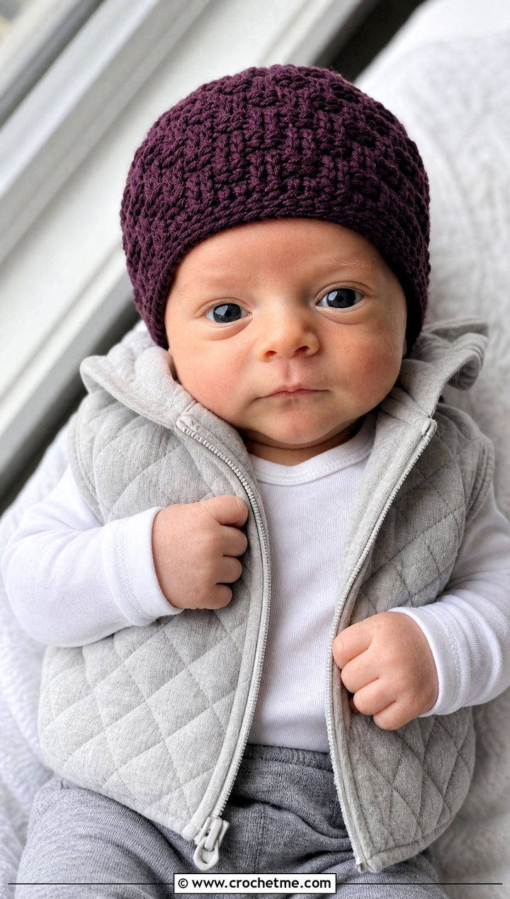 Basketweave Preemie Crochet Cap With Quilted Vest Outfit - 25 premie crochet hat outfit ideas