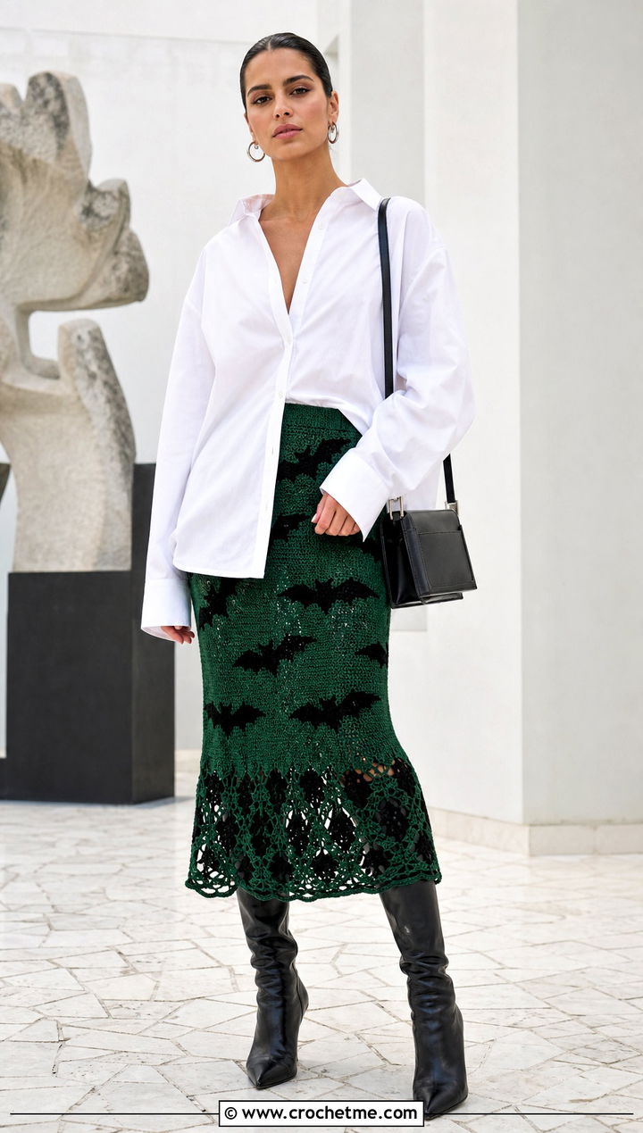 Bat Motif Crochet Skirt With Oversized Shirt - 35 halloween crochet clothes and outfit ideas