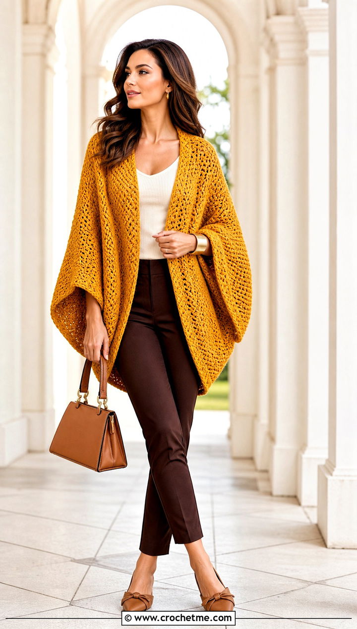 Batwing Blanket Sweater With Slim Pants - 30 crochet blanket sweater outfit ideas