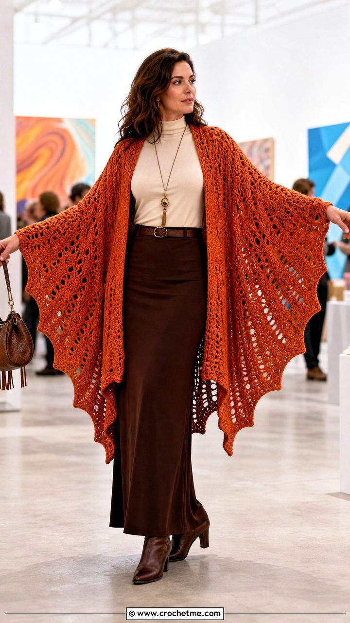 Batwing Crochet Cape With A Maxi Skirt - 35 crochet cape outfit ideas