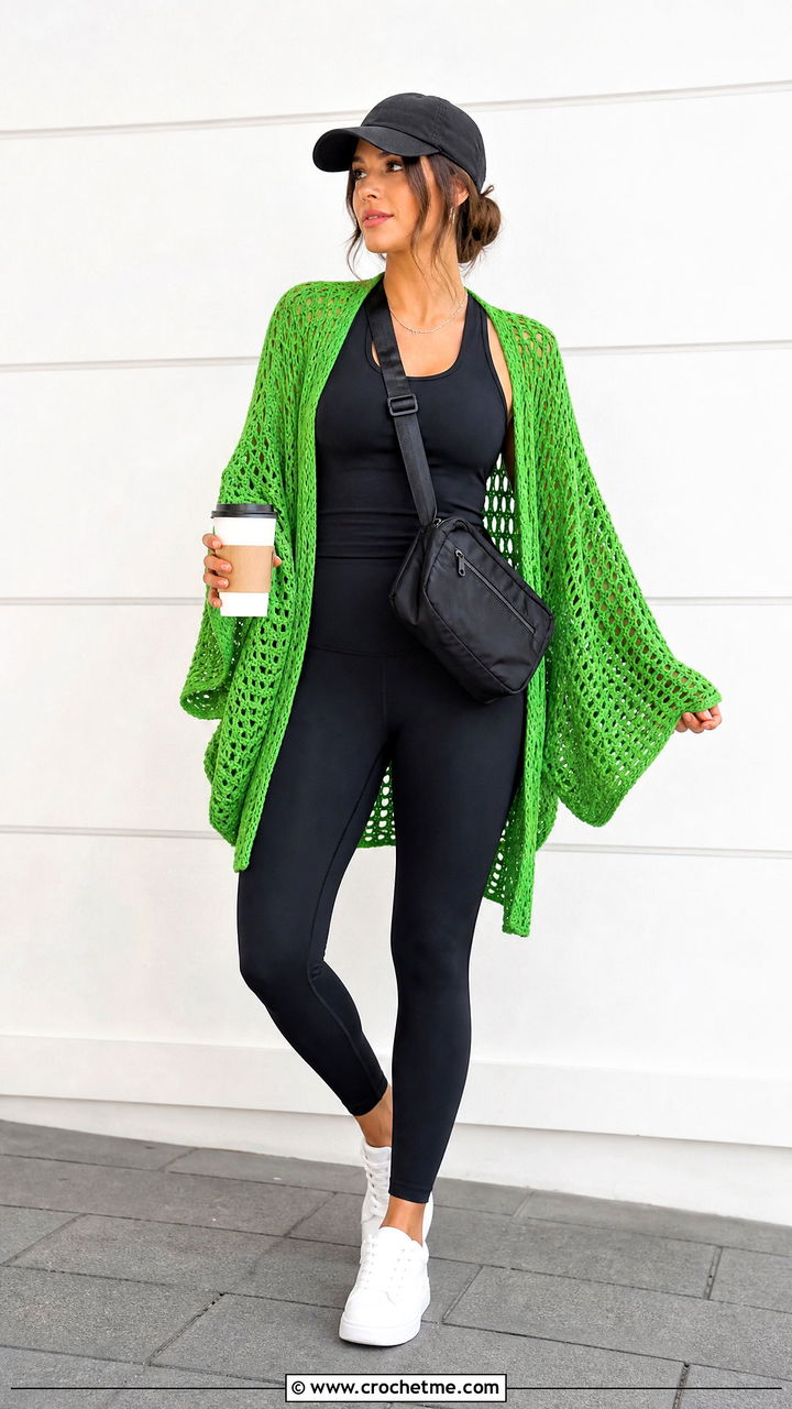 Batwing Crochet Kimono With Leggings - 35 crochet kimono outfit ideas