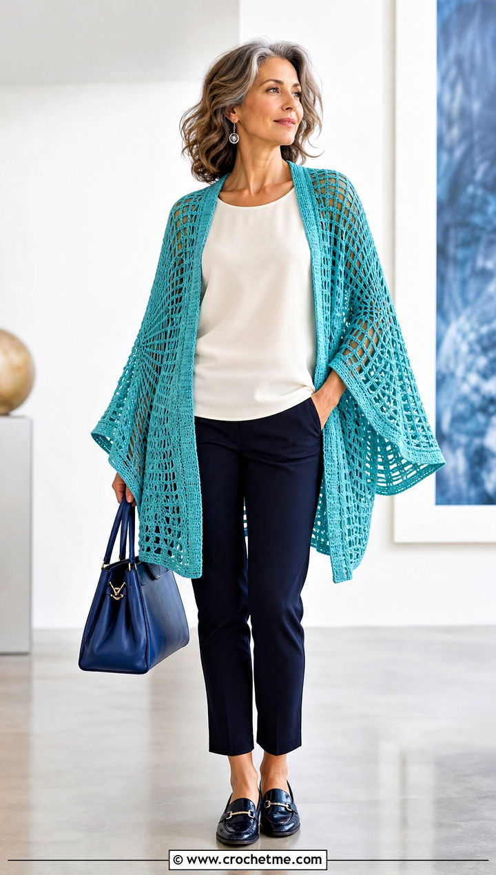 Batwing Crochet Spider Web Cardigan With Cigarette Pants - 25 Crochet Spider Web Cardigan outfit ideas